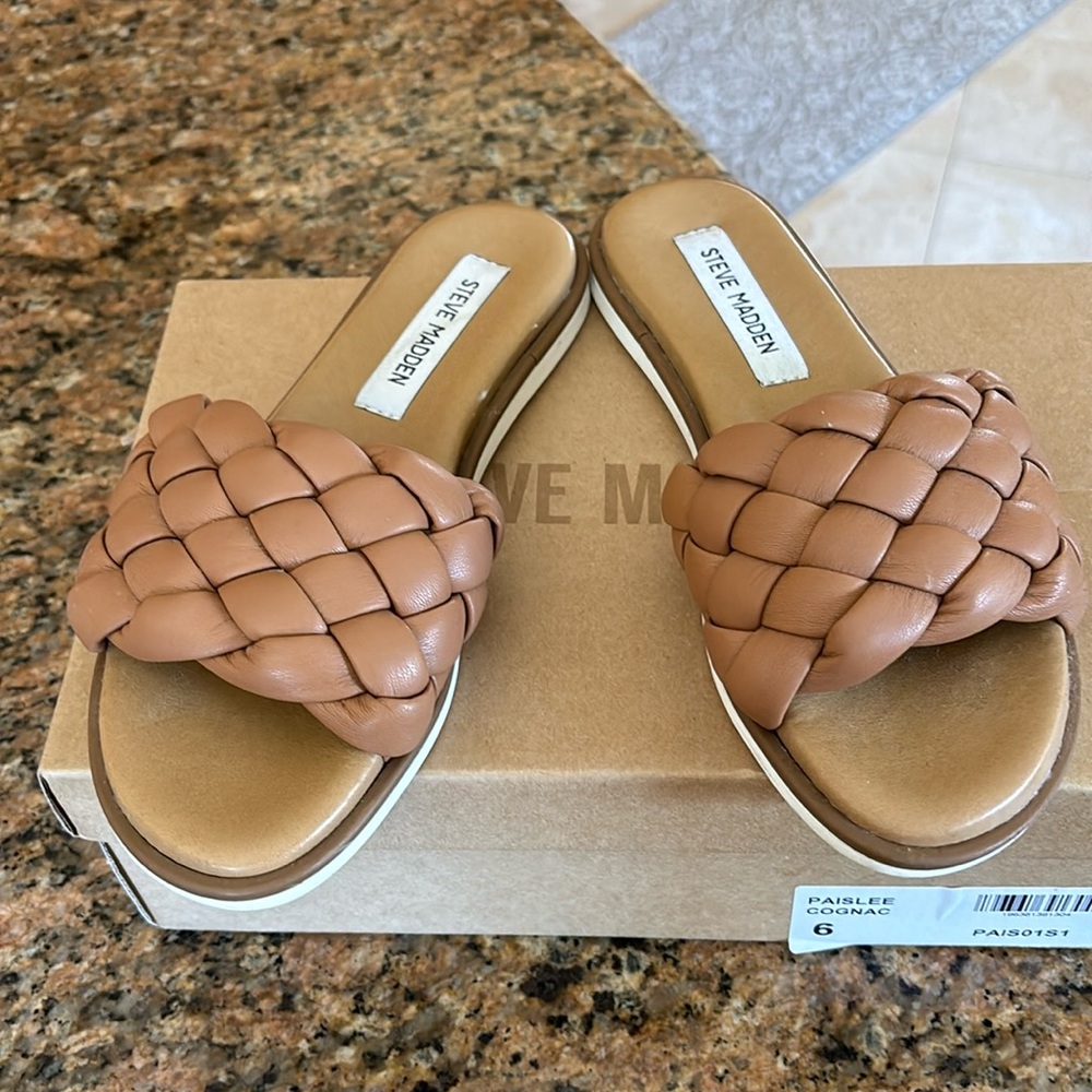 Steve Madden Paislee Braided Slide Cognac Size 6